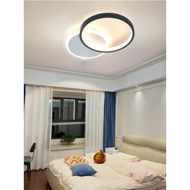Imagem de Luminária de teto LED moderna em formato de anel, dimerizável de 3000 a 6000K, em metal e acrílico, com controle remoto, para instalação embutida, ideal para escritórios, quartos e salas de