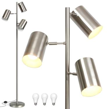 Imagem de Ldeco Luminária De Chão Em Formato De Árvore Com 3 Lâmpadas, Luminária De Pé Alta De Níquel Com 3 Luzes Giratórias Ajustáveis, Luminária De Chão Estilo Fazenda Para Sala De Estar, Quarto E Escritóri