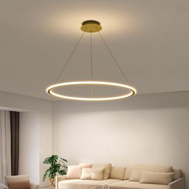 Imagem de Luminária pendente LED moderna para mesa de jantar, com intensidade regulável e controle remoto. Luminária pendente LED moderna e redonda para sala de estar, sala de jantar, escritório e coz