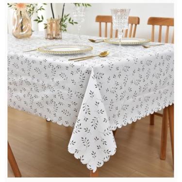Imagem de MeritMode Toalha de mesa de PVC impermeável 137 x 182 cm, superfície de vinil texturizada com forro de tecido de poliéster, toalha de mesa de jantar limpa à prova de óleo para cozinha e decoração de