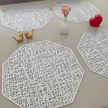 Imagem de Kit 8 Lugar Jogo Americano Octagonal Sousplat Mesa Posta Descanso de Prato(Prata)