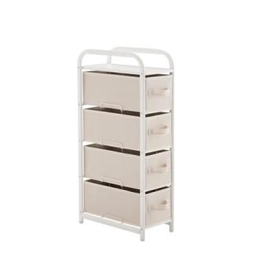 Imagem de MAX Houser Cômoda estreita com 4 gavetas de tecido, torre de armazenamento, vertical, fina, organizador de cabeceira, mesa lateral/final, organizador pequeno, gavetas removíveis, tampo de madeira para