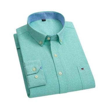 Imagem de Camisa Masculina De Manga Longa Oxford Em Algodão Xadrez Casual De Neg