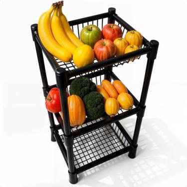 Imagem de Fruteira Preta 3 Cestos Desmontável Organizadora Multiuso Chão Frutas 