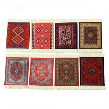 Imagem de 8 peças de porta-copos para bebidas porta-copos de tapete de tecido oriental suportes de copo de mesa decoração vintage tapete oriental tapetes de bebida para mesa de café, caneca cozinha bar