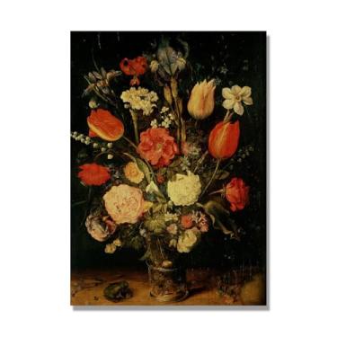 Imagem de NHLDZYH Flores clássicas ainda vida em tela retro buquê de flores pinturas estilo country decoração de parede para cozinha e sala de estar. C18. 80 x 112 cm. Apenas tela