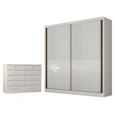 Imagem de Guarda Roupa Solteiro Toledo Com Nicho E Gaveteiro Milão Com Chave Neve - Novo Horizonte