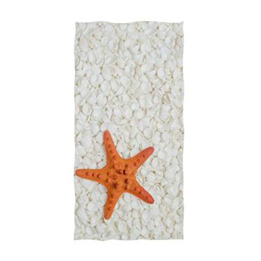Imagem de ZzWwR Toalhas de mão decorativas de casa grande com estampa de estrela do mar 3D linda concha branca macia altamente absorvente para casa de banho, hotel, academia e spa (40 x 76 cm)