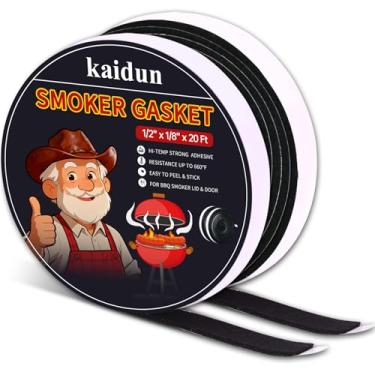 Imagem de kaidun Vedações de vedação para defumador, pacote com 2 x 3 m, 1,2 cm x 1/20.3 cm, feltro autoadesivo de substituição para churrasqueira de alta temperatura, preto