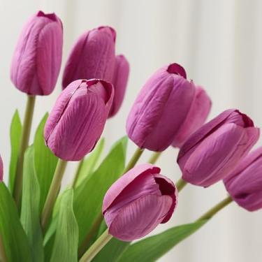 Imagem de 5 peças de tulipas de imitação de 48 cm, falsas, decorações de férias, decorações de casamento, decorações de jardim, acessórios para arranjos de flores (roxo)