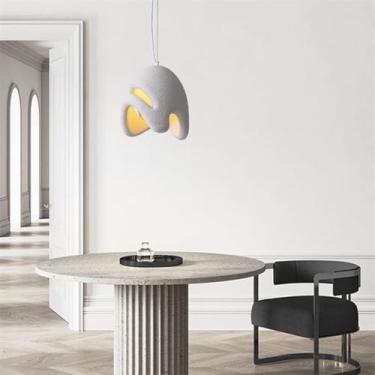 Imagem de Luminária pendente japonesa Wabi-sabi para mesa de jantar e cozinha, moderna e criativa, com cúpula branca imitando pedra, ideal para quarto, sala de estar, sala de jantar, café, restaurante