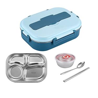 Imagem de Bento Lunch Box com 4 Compartimentos Portátil à Prova de Vazamentos Utensílios e Tacho Sopa para Adultos Estudantes Homens Mulheres