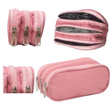 Imagem de Estojo Escolar Masculino Feminino Grande 3 Ziperes Triplo Cores:Rosa 8