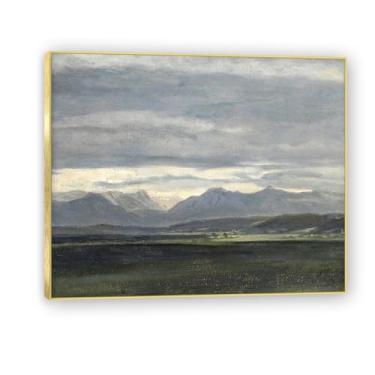 Imagem de NHLDZYH Moldura dourada. Pintura a óleo de paisagem romântica norueguesa famosa, J.C. Dahl, cópia de pintura a óleo clássica emoldurada para sala de estar ou escritório. (céu azul claro). 60 x 72 cm.