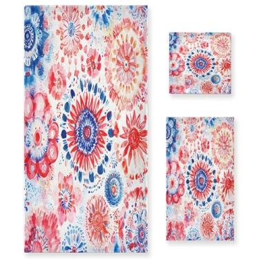 Imagem de xigua Conjunto de toalhas de banheiro boêmio em aquarela absorvente macio 3 peças toalha de banho toalha de mão toalhas decorativas para banheiro, academia, hotel, praia, piscina