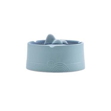Imagem de Cinzeiro de cerâmica moderno com tampa Cinzeiros de mesa para ambientes internos e externos, casa, escritório, jardim, café, decorações para fumar, decoração de casa (azul)