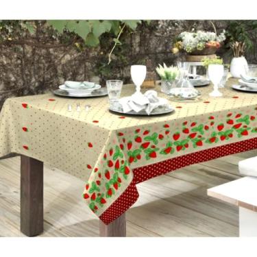 Imagem de Toalha de Mesa Luxo Rústica 4,00m - Tecido de Linho 100%, Sob Medida para Até 14 Lugares, Várias Estampas, Elegante para Casa e Eventos (MORANGUINHOS)