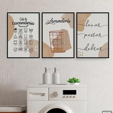 Imagem de Kit 3 Quadros Guia Para Lavanderia 45X34Cm Madeira Preta