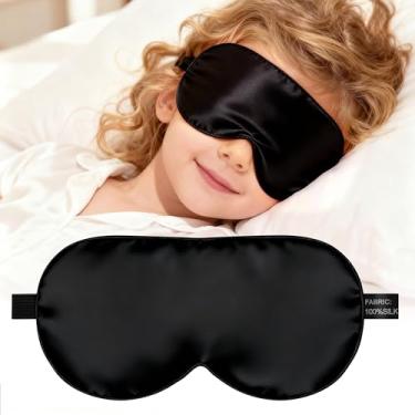 Imagem de Máscara de dormir de seda para crianças, máscaras de dormir de seda pura 100% natural, cobertura para os olhos para dormir com alça ajustável, sombra noturna macia e leve para meninos e adolescentes