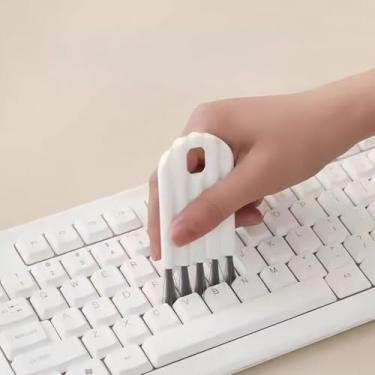 Imagem de Pacote com 2 escovas de limpeza de teclado com cerdas macias – Mini escova de limpeza de lacunas e ranhuras para eletrônicos, poeira doméstica, trilhos de janela e fendas de cozinha