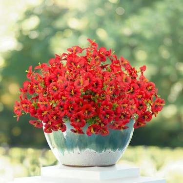 Imagem de Griine 12 pacotes de flores artificiais de amor-perfeito para uso ao ar livre, amores-perfeitos de seda sintética para plantador, porta da frente, varanda, pátio, quintal, janela, caixa, decoração de