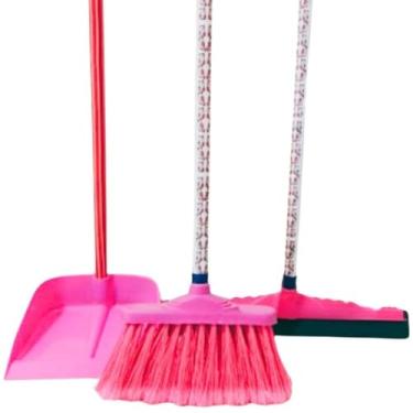 Imagem de Rodo Rosa Grande de 40cm e Pá de Lixo Rosa com Cabos.