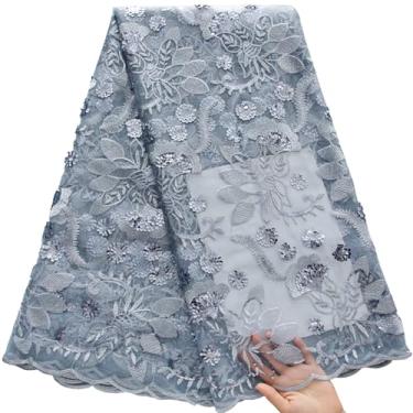 Imagem de ZhenGuiRu Tecido de renda africana 5 metros, tecido de renda jacquard bordado nigeriano para costura de festa de casamento