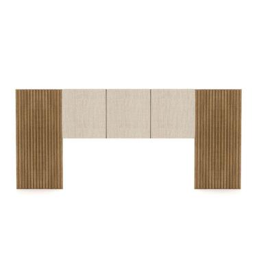 Imagem de Cabeceira Painel Casal Ripado Nature E Linho Bege Sevilha 273 Cm - Pallazio