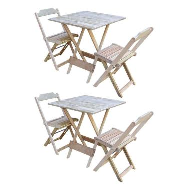 Imagem de Kit 2 Conjuntos De Mesa Dobravel Com 2 Cadeiras De Madeira 70x70 - Sem Pintura