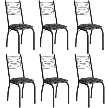 Imagem de Kit 6 Cadeiras Aço Carbono Tubular Metálica Acabamento D-25 Luana Preto-mosaico Silver