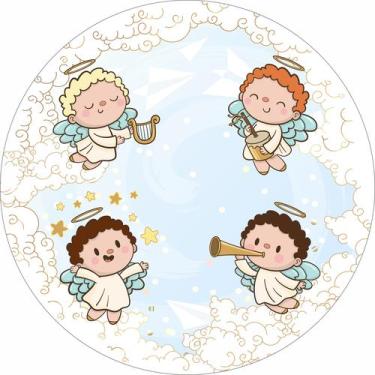 Imagem de Painel de Tecido Sublimado Redondo Anjinhos Festa no Céu c/ Elástico -