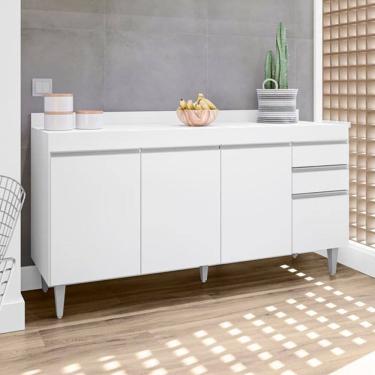 Imagem de Balcão Lorena com Tampo 160cm 4 Portas 2 Gavetas Branco Maderatto Móveis