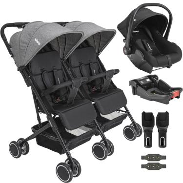 Imagem de Carrinho Kiddo Gemeos com Bebe Conforto Colinho Base Mascote Grafite