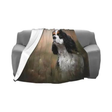 Imagem de Cobertor De Pelúcia Coral Fleece Fino Com Estampa De Cavalier King Cha