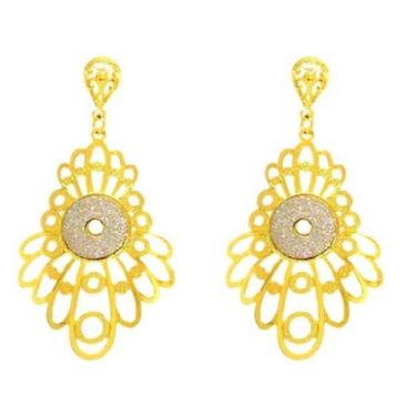 Imagem de Brinco Glamour Folores Folheado Ouro 18k com Detalhes Prata