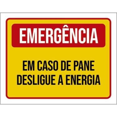 Imagem de Kit 5 Placas Emergência Em Caso Pane Desligue Energia 27X35 - Sinalizo