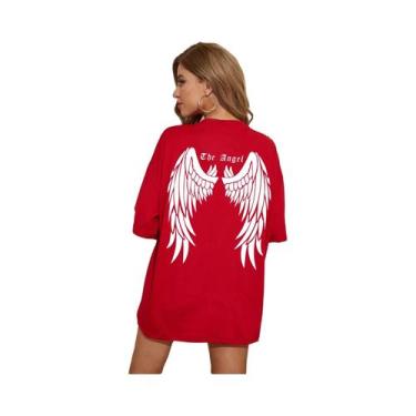 Imagem de Camiseta Feminina Oversized Com Estampa De Asas De Anjo Escuras Em Alg