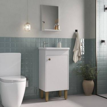 Imagem de Armario Conjunto de Banheiro com Gabinete, Cuba e Espelheira 1 Porta Marselha 45 Cm Branco