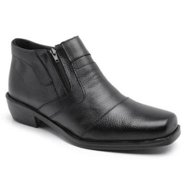 Imagem de Bota De Couro Masculina Social Com Zíper Lateral Bico Quadrado Cano Curto Confortável Macio Leve-Masculino