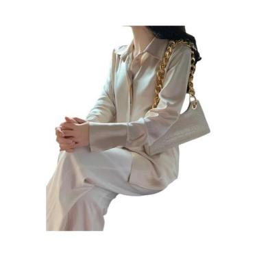 Imagem de Blusa Elegante de Cetim com Manga Comprida - Moda Francesa - Cor Sólid