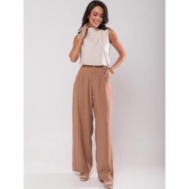 Imagem de Calça Salvatore Fashion Alfaiataria Bolso Wide Leg Feminina-Feminino