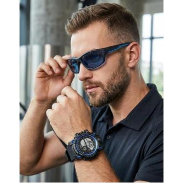 Imagem de Kit Relógio Digital Led Masculino Grande Esportivo estilo militar Cron