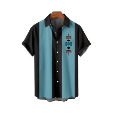 Imagem de Camisas Havaianas Masculinas Casuais Com Botões E Estampa Listrada 3D,