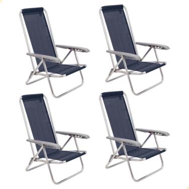 Imagem de Kit 04 Cadeiras de Praia Reclin. Tramontina Bali Baixa Alumínio c/ Assento Azul Escuro 92900106