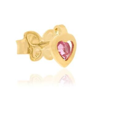 Imagem de Rommanel Brinco Infantil Coração Pedra Rosa.banhado Ouro 18k