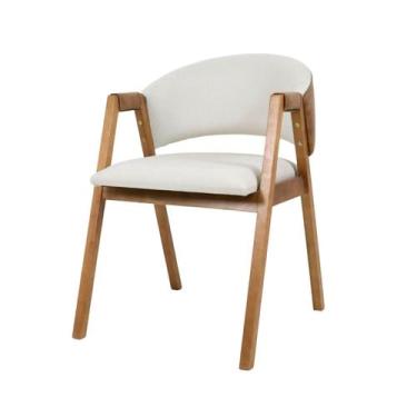 Imagem de Cadeira de Jantar Luna Creme Estofada em Linho Base de Madeira Design 