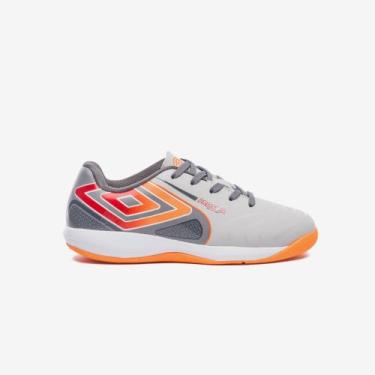 Imagem de Tênis Infantil De Futsal Umbro Pro 5 Jr, Prata, Laranja, 30