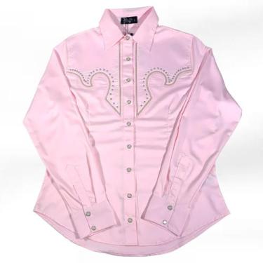 Imagem de Camisa Feminina Manga Longa Com Strass Bordado Miss Country, Rosa, Cla