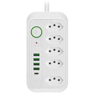 Imagem de Extensão Régua Elétrica 2 Metros 5 Tomadas 4Usb 1Usbc Branco - B-MAX