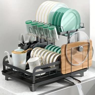 Imagem de KLEMING| Escorredores de Louça, Design Dobrável de aço Carbono, Multifuncional para Bancada de Cozinha com Bandeja Drenagem automática, Antiderrapante, Preto.